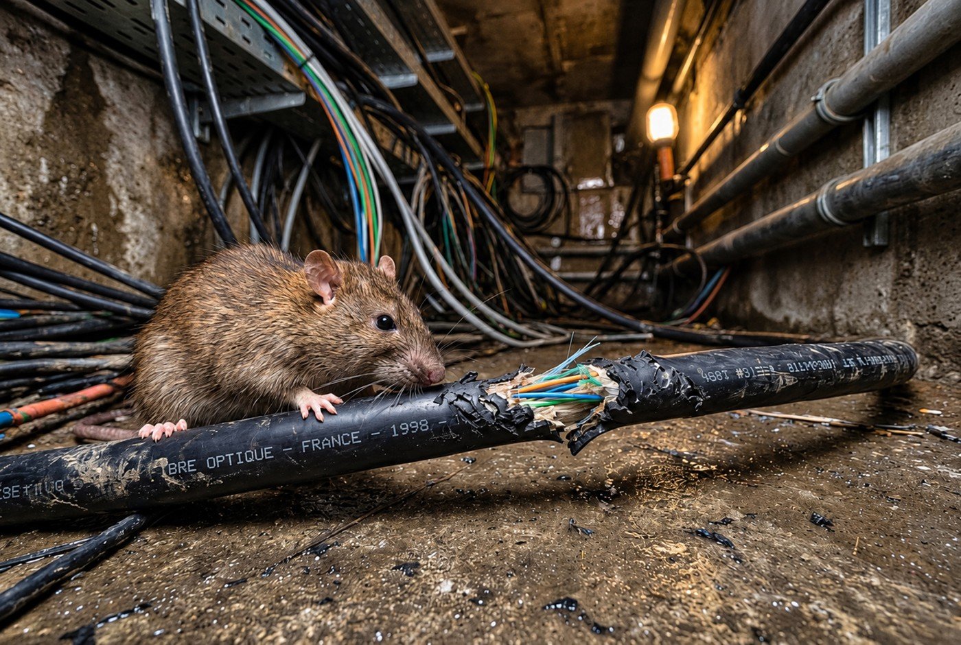 Rat à proximité d’un câble endommagé